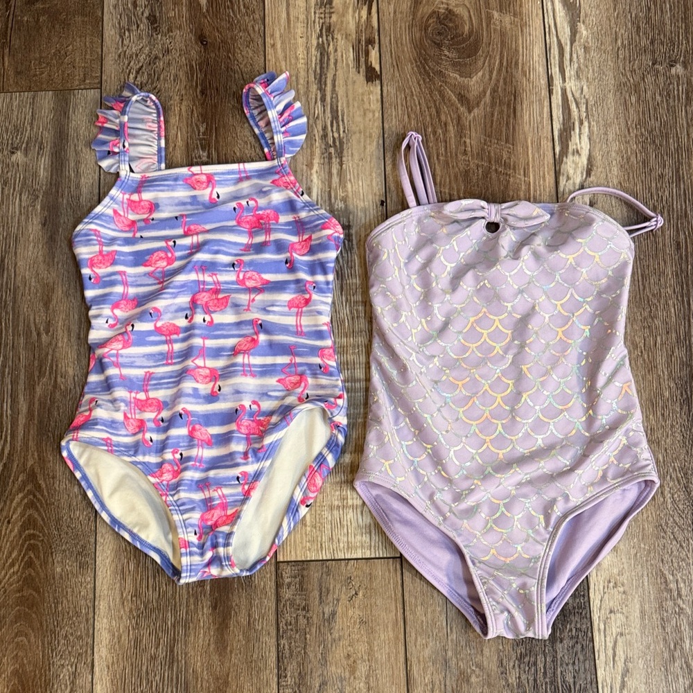 Cat & Jack Kids Swim One Piece Set - Pink Flamingo and Purple Scales
